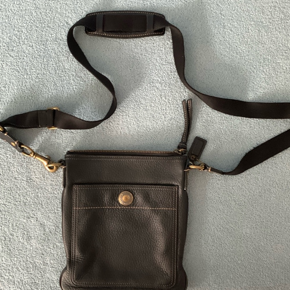 Coach Dark Brown Crossbody Bag with Gold Accents